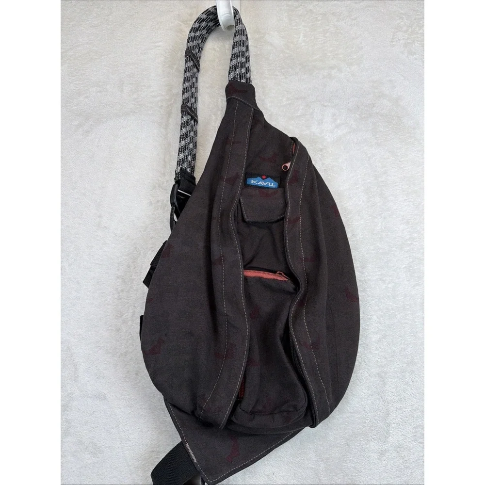 KAVU Rope Sling Bag Brown Fox Animal Print Crossbody Backpack Outdoor